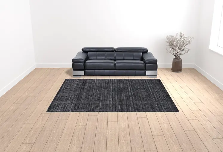 9' X 12' Gray And Black Striped Hand Woven Area Rug