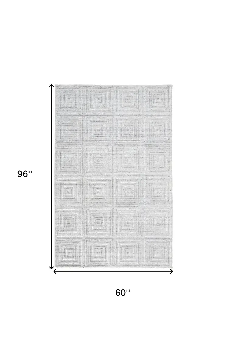 5' X 8' White And Silver Striped Hand Woven Area Rug