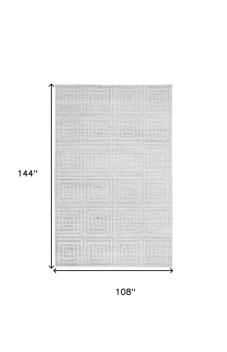 9' X 12' White And Silver Striped Hand Woven Area Rug