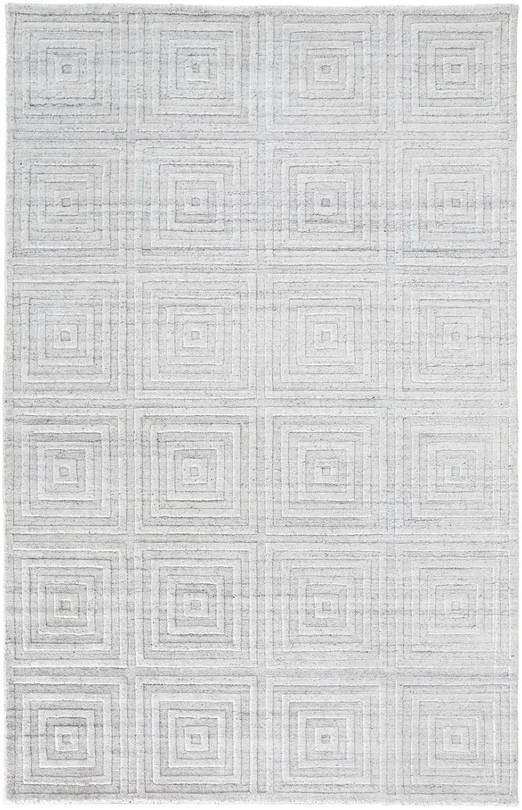 12' X 15' White And Silver Striped Hand Woven Area Rug