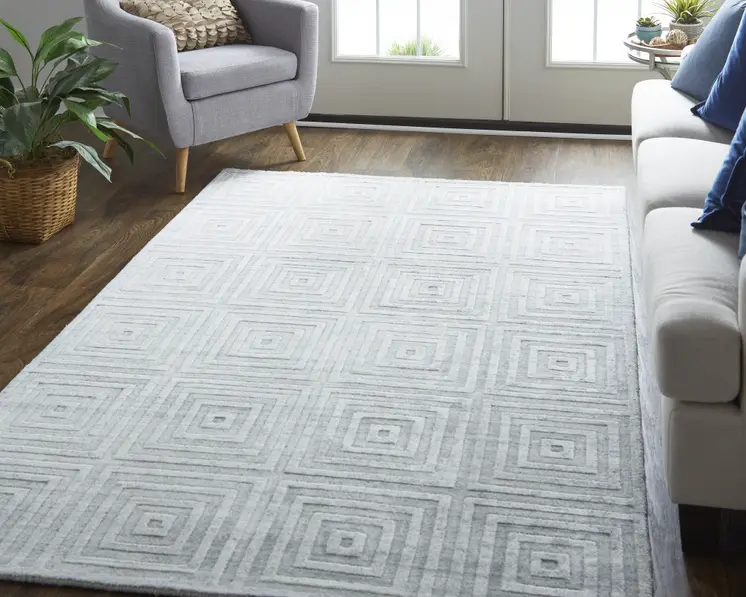 12' X 15' White And Silver Striped Hand Woven Area Rug
