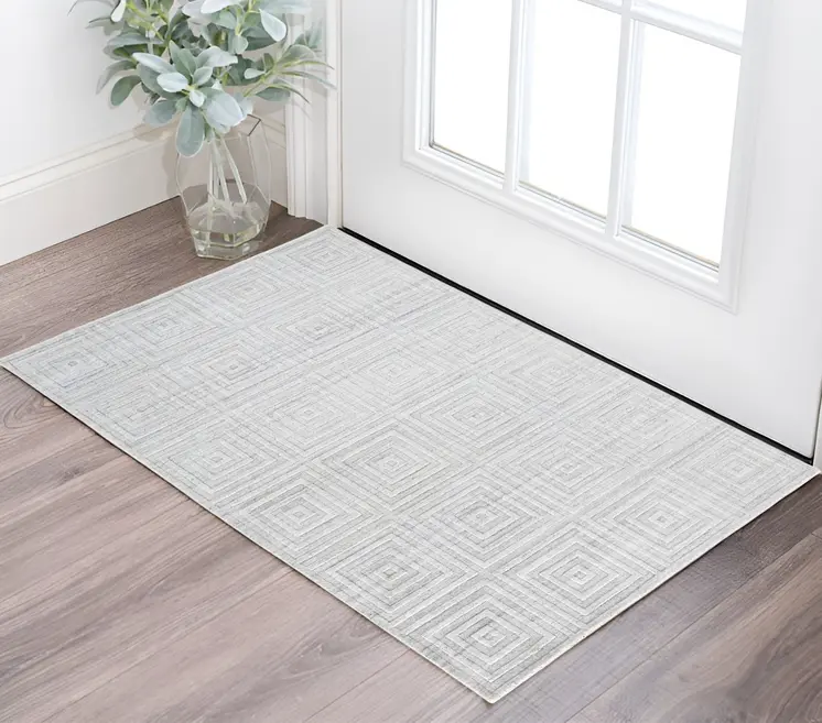 2' X 3' Silver and White Striped Hand Woven Area Rug
