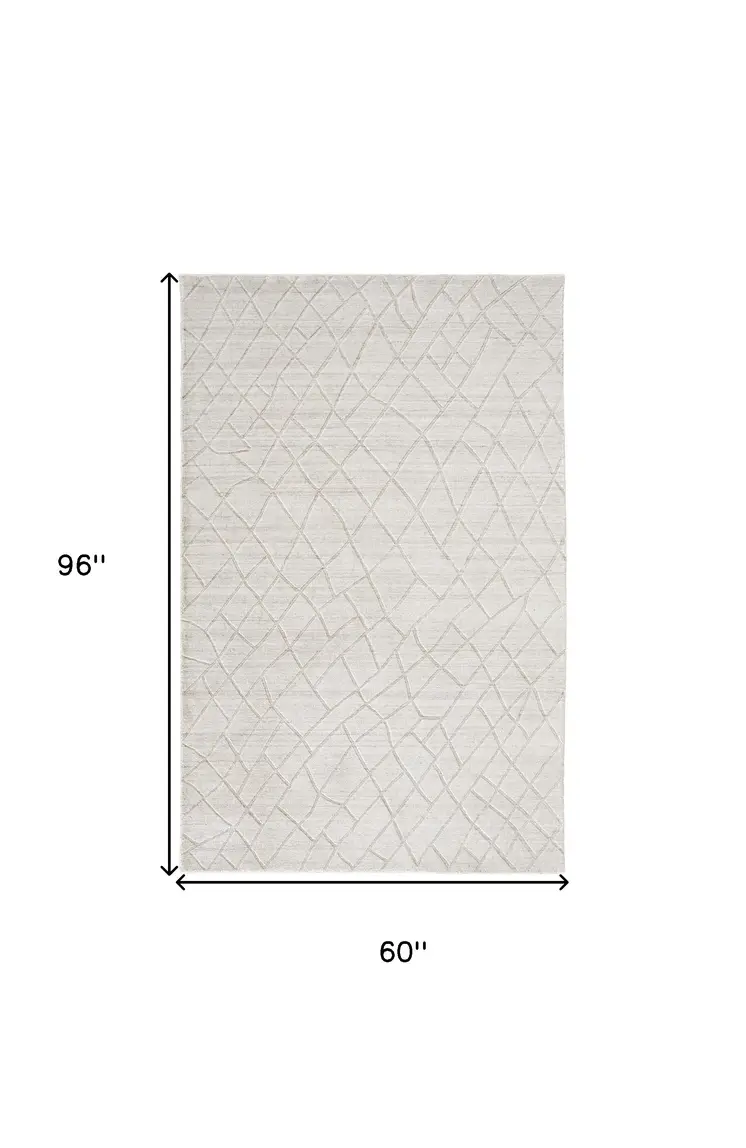 5' X 8' Ivory And Gray Striped Hand Woven Area Rug