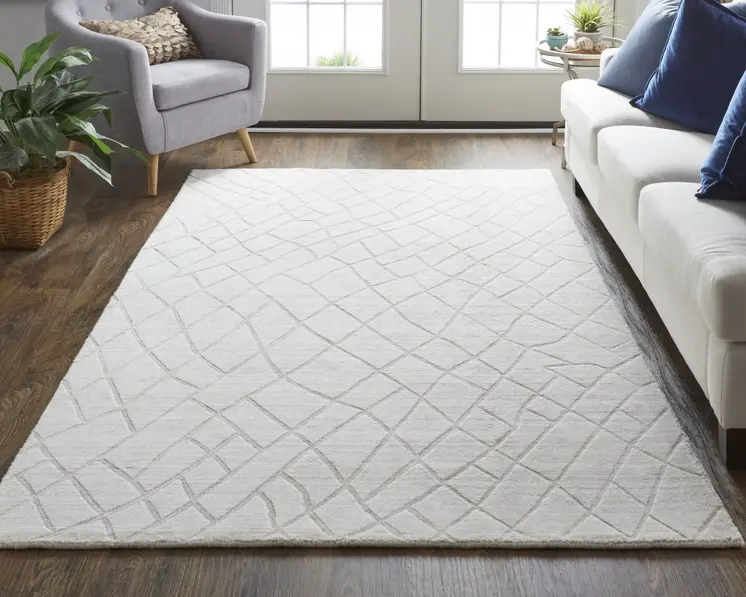 12' X 15' Ivory And Gray Striped Hand Woven Area Rug