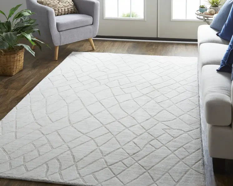 12' X 15' Ivory And Gray Striped Hand Woven Area Rug