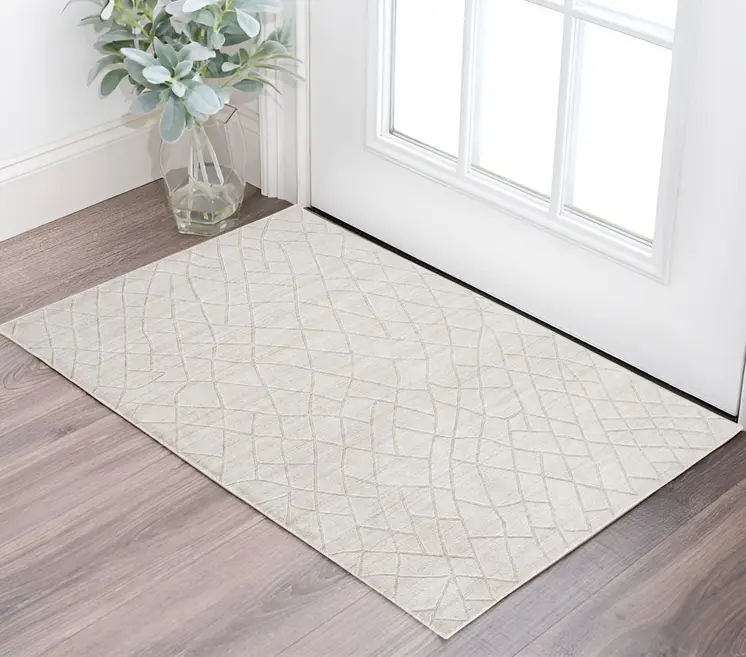 2' X 3' Gray and Ivory Striped Hand Woven Area Rug