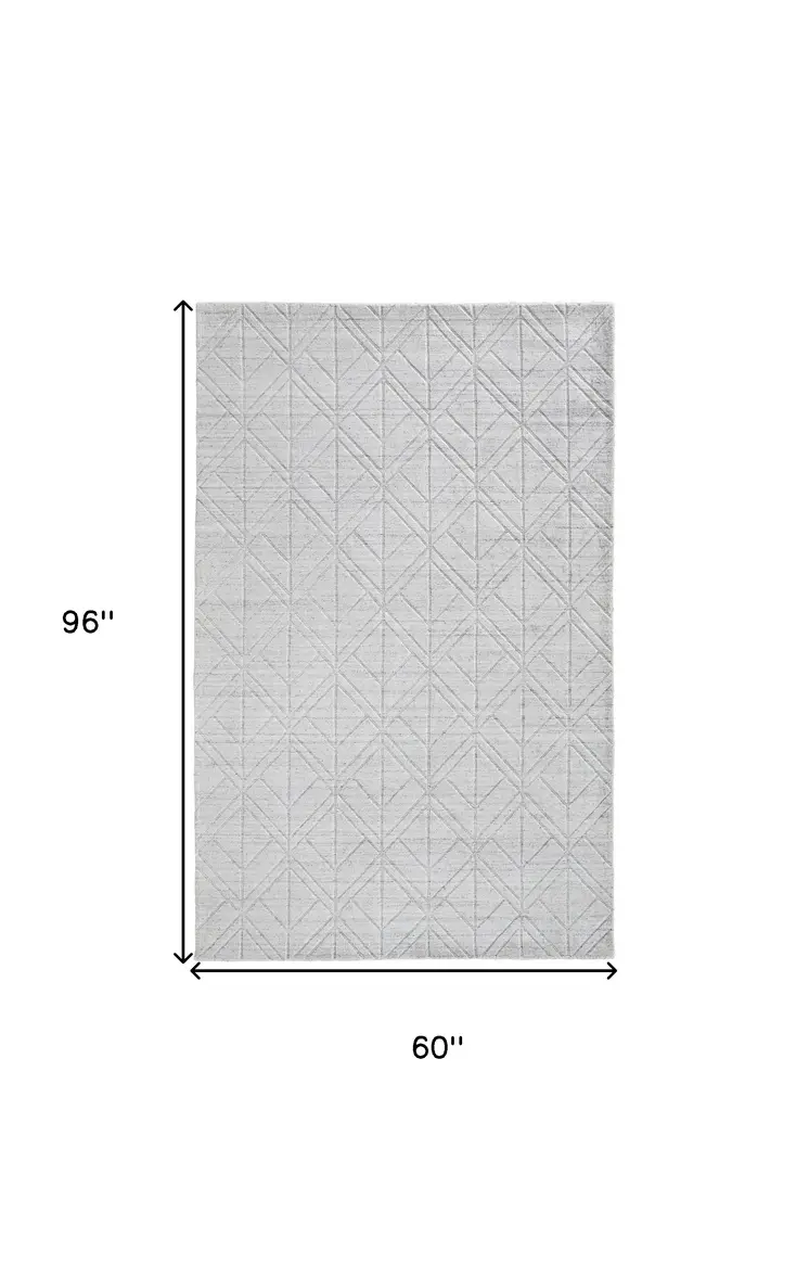 5' X 8' White And Silver Striped Hand Woven Area Rug