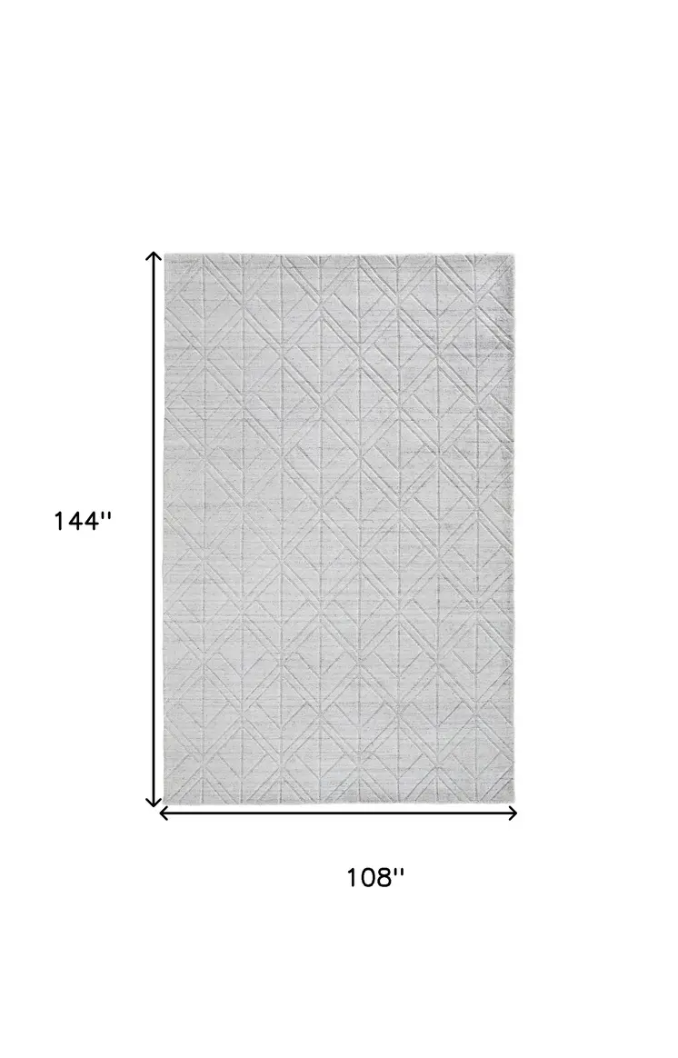 9' X 12' White And Silver Striped Hand Woven Area Rug