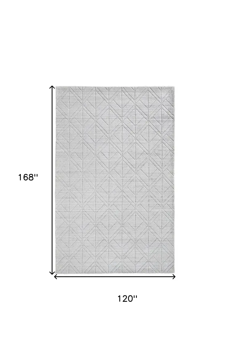 10' X 14' White And Silver Striped Hand Woven Area Rug