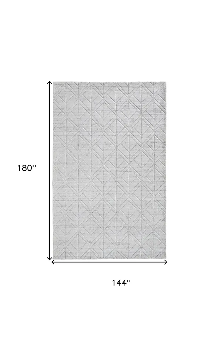 12' X 15' White And Silver Striped Hand Woven Area Rug