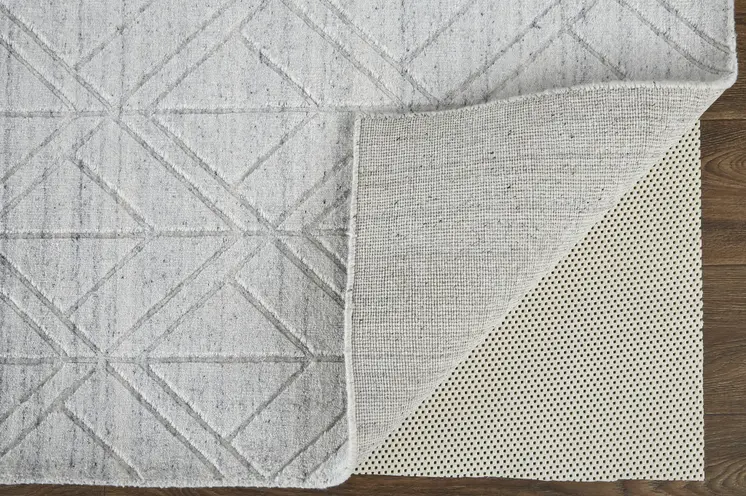 12' X 15' White And Silver Striped Hand Woven Area Rug