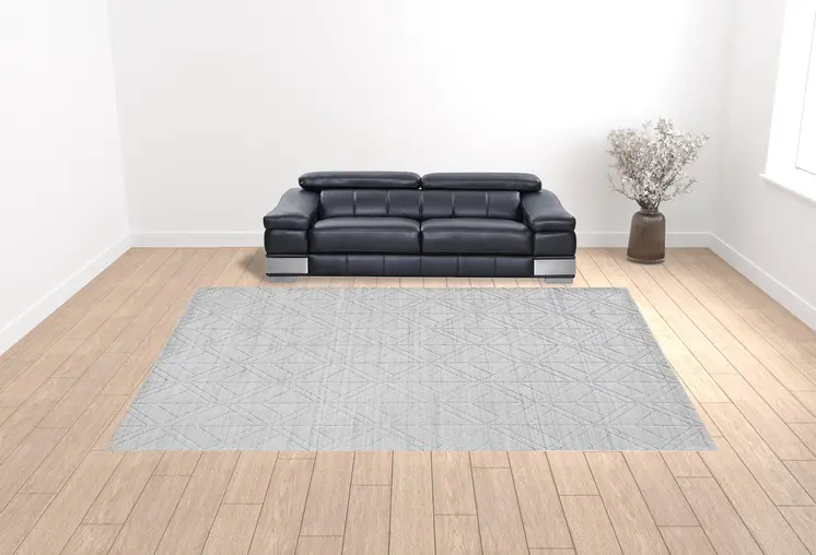 12' X 15' White And Silver Striped Hand Woven Area Rug