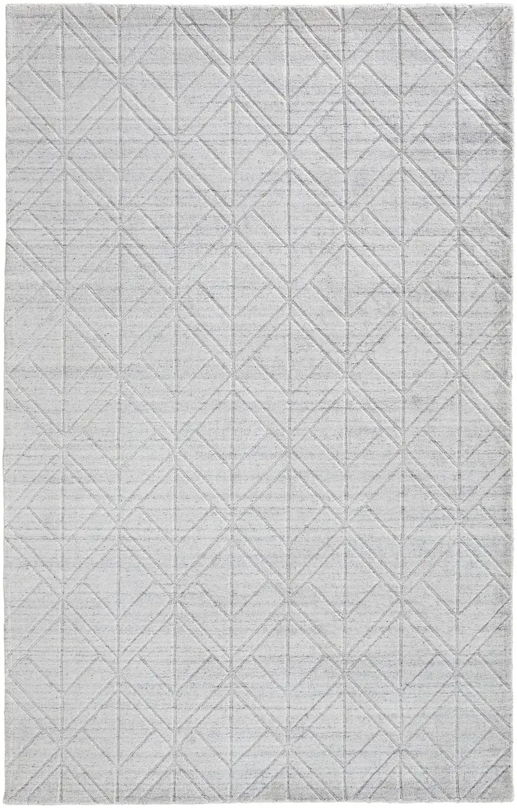 2' X 3' Silver and White Striped Hand Woven Area Rug