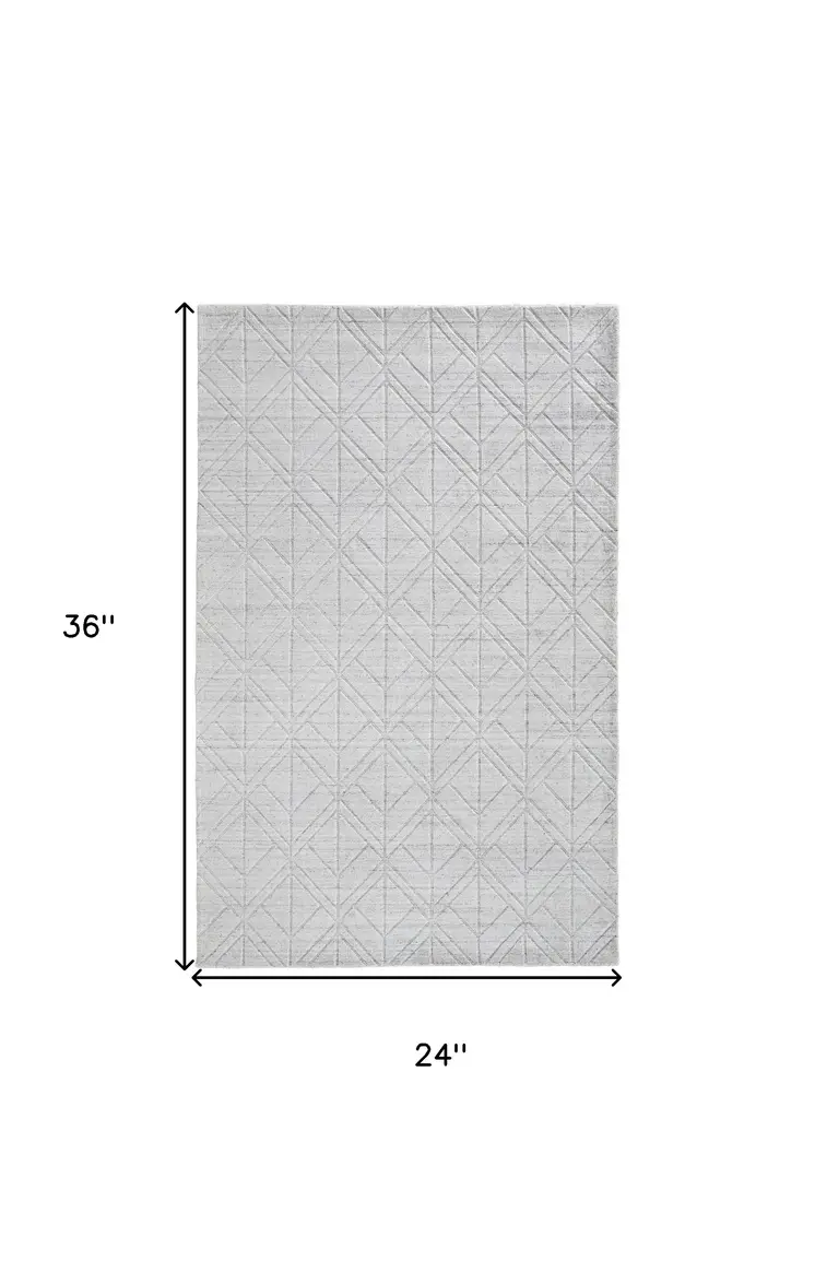 2' X 3' Silver and White Striped Hand Woven Area Rug