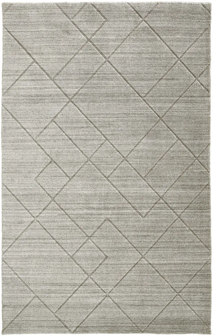5' X 8' Ivory And Silver Striped Hand Woven Area Rug