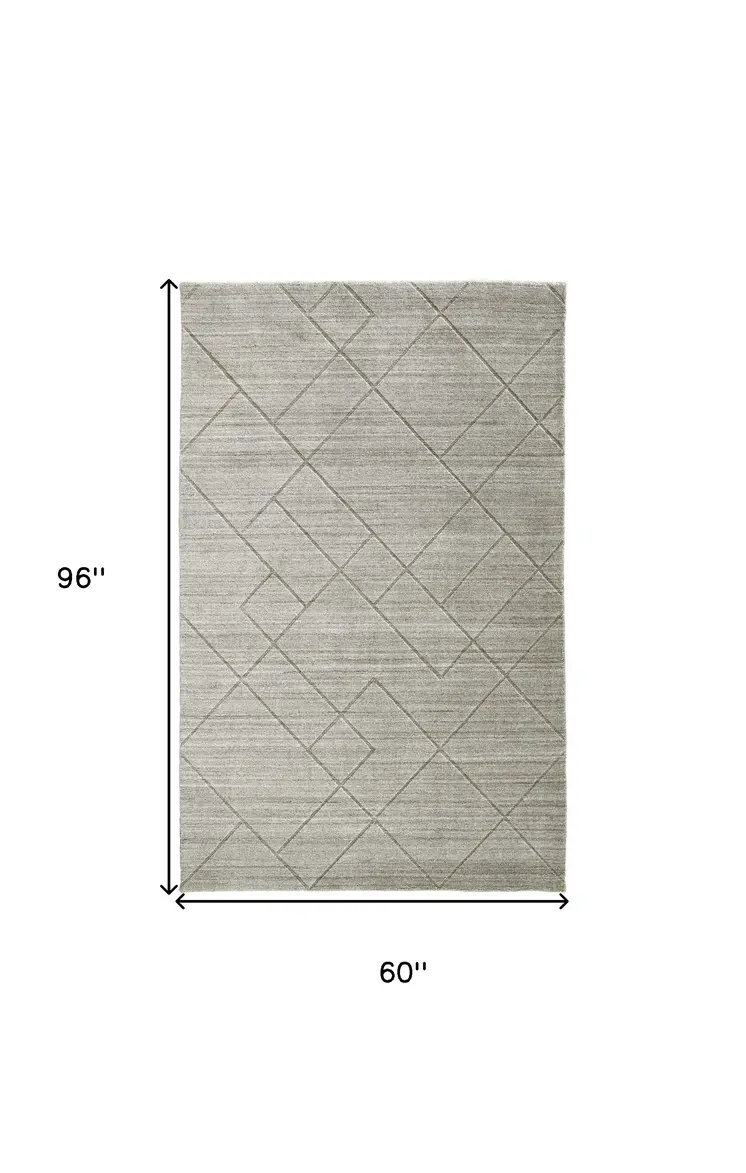 5' X 8' Ivory And Silver Striped Hand Woven Area Rug