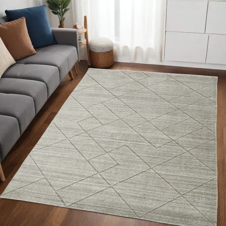 5' X 8' Ivory And Silver Striped Hand Woven Area Rug