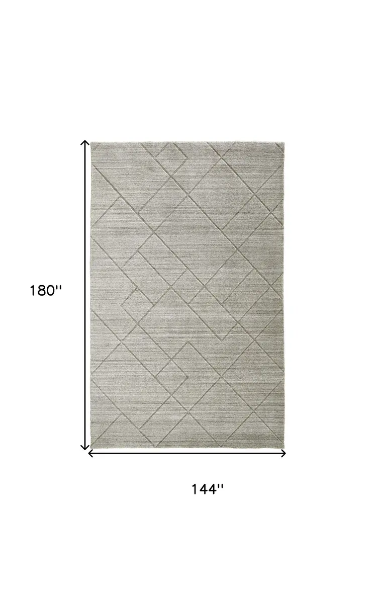 12' X 15' Ivory And Silver Striped Hand Woven Area Rug