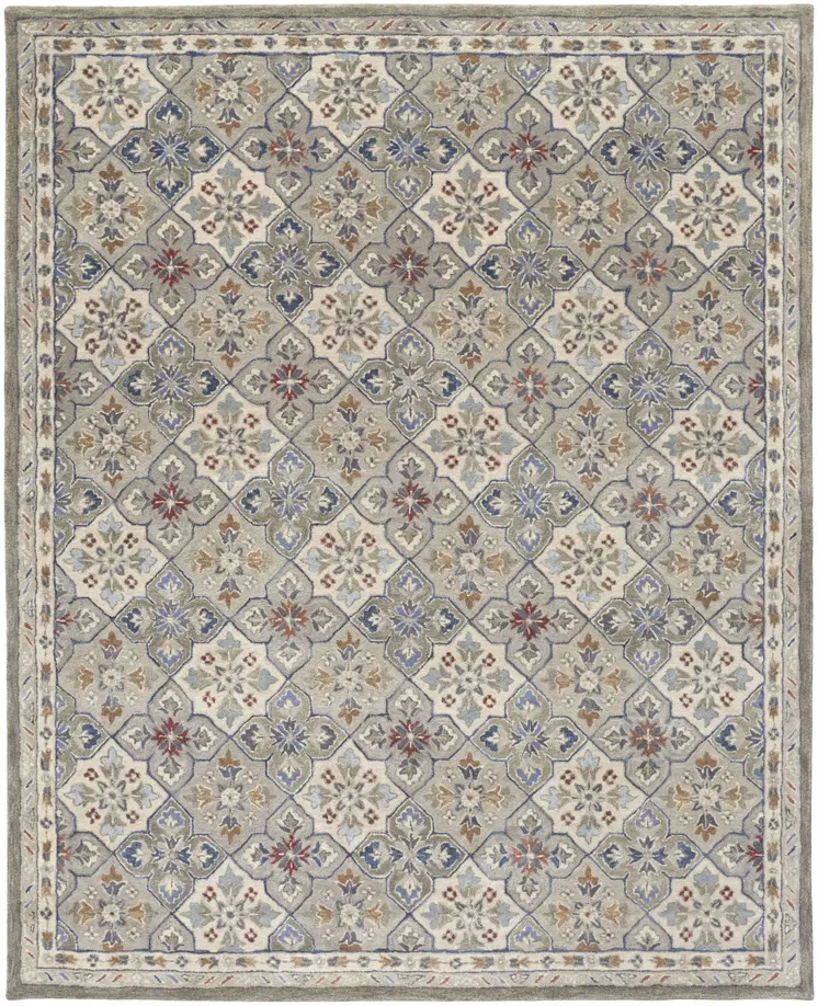 8' X 10' Taupe and Ivory Wool Patchwork Hand Tufted Area Rug