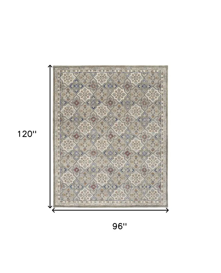 8' X 10' Taupe and Ivory Wool Patchwork Hand Tufted Area Rug