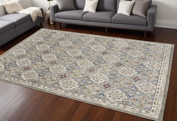 8' X 10' Taupe and Ivory Wool Patchwork Hand Tufted Area Rug
