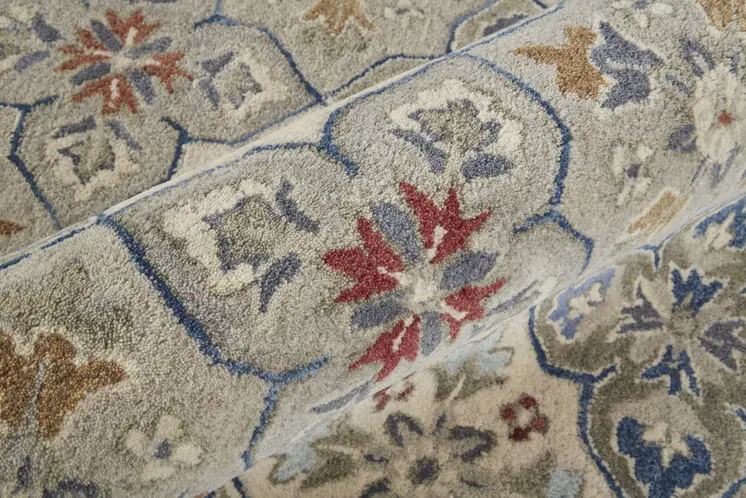 9' X 12' Taupe Ivory And Red Wool Patchwork Tufted Handmade Stain Resistant Area Rug