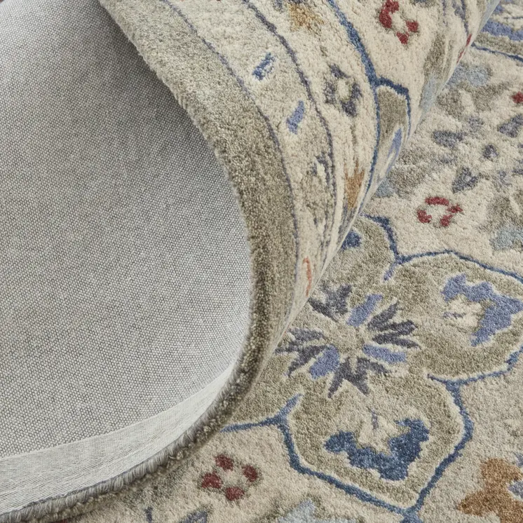 9' X 12' Taupe Ivory And Red Wool Patchwork Tufted Handmade Stain Resistant Area Rug
