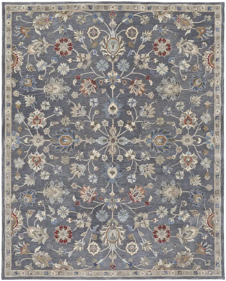 10' X 14' Gray Ivory And Red Wool Floral Tufted Handmade Stain Resistant Area Rug