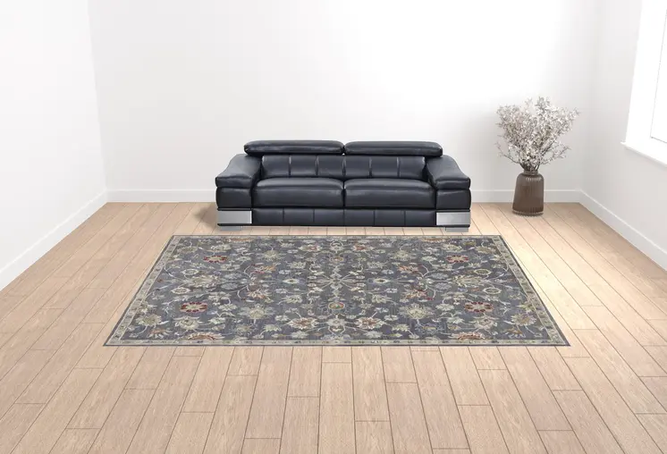 10' X 14' Gray Ivory And Red Wool Floral Tufted Handmade Stain Resistant Area Rug