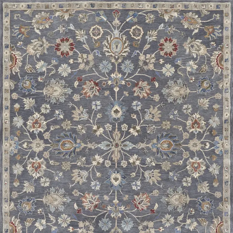 10' X 14' Gray Ivory And Red Wool Floral Tufted Handmade Stain Resistant Area Rug