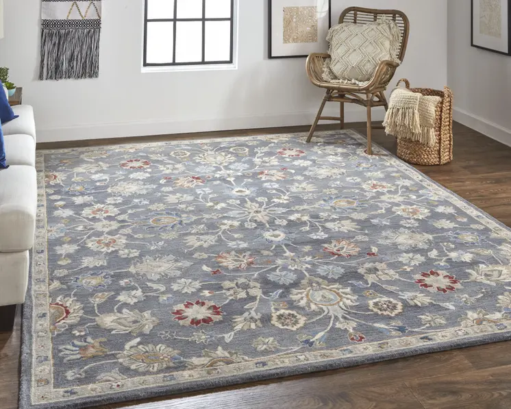 10' X 14' Gray Ivory And Red Wool Floral Tufted Handmade Stain Resistant Area Rug