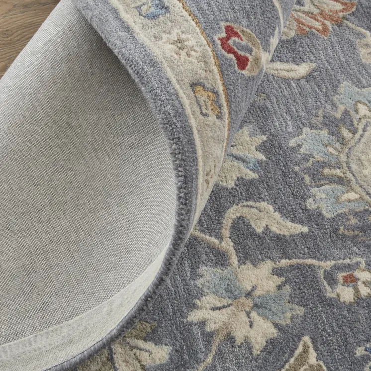 10' X 14' Gray Ivory And Red Wool Floral Tufted Handmade Stain Resistant Area Rug