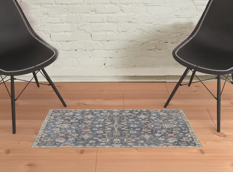 2' X 3' Gray Ivory And Red Wool Floral Tufted Handmade Stain Resistant Area Rug