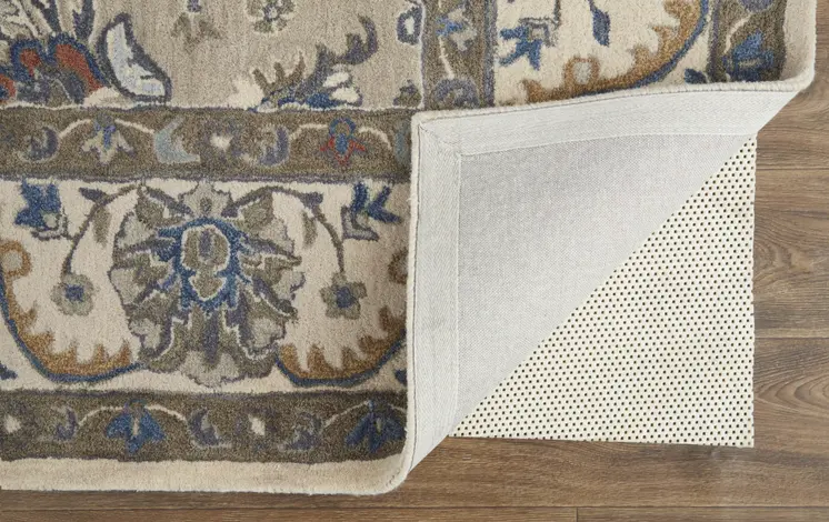 5' X 8' Ivory and Blue Wool Floral Hand Tufted Area Rug
