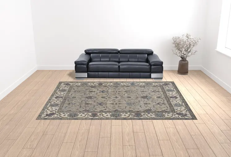 10' X 14' Taupe Ivory And Blue Wool Floral Tufted Handmade Stain Resistant Area Rug