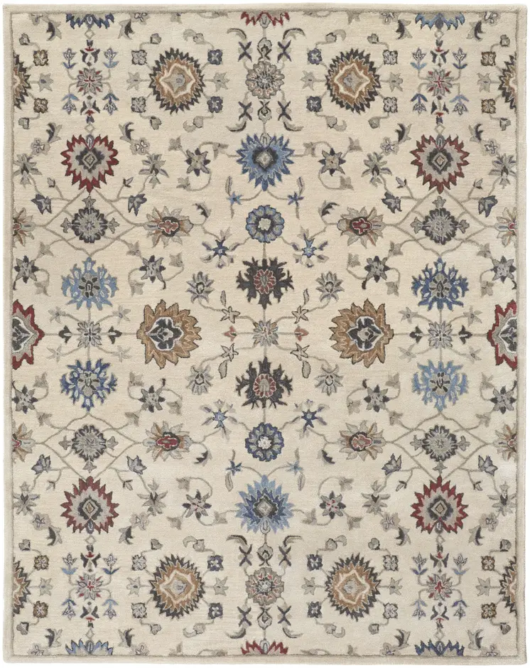 2' X 3' Ivory and Blue Wool Floral Hand Tufted Area Rug