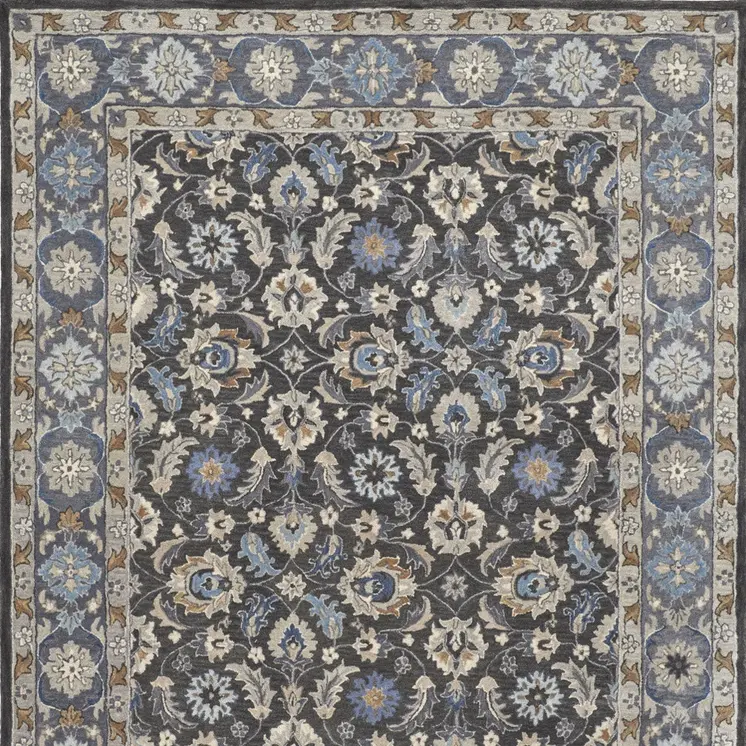 4' X 6' Taupe Blue And Ivory Wool Floral Tufted Handmade Area Rug