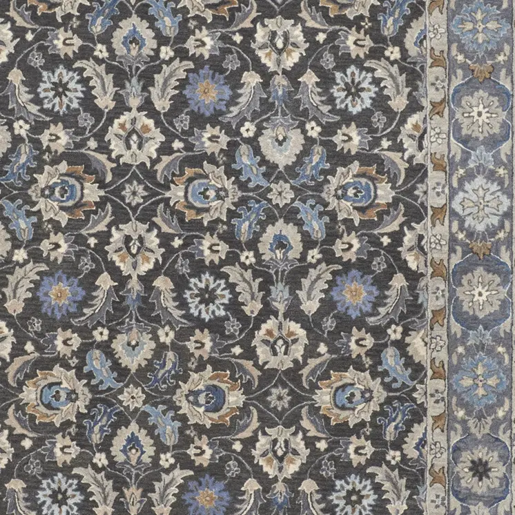 4' X 6' Taupe Blue And Ivory Wool Floral Tufted Handmade Area Rug