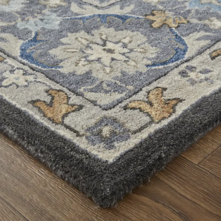 4' X 6' Taupe Blue And Ivory Wool Floral Tufted Handmade Area Rug