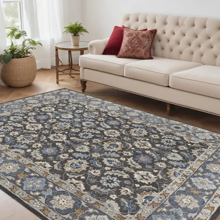 5' X 8' Taupe and Ivory Wool Floral Hand Tufted Area Rug