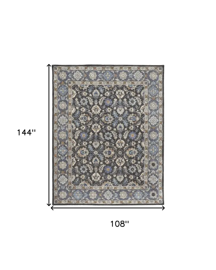 9' X 12' Taupe and Ivory Wool Floral Hand Tufted Area Rug