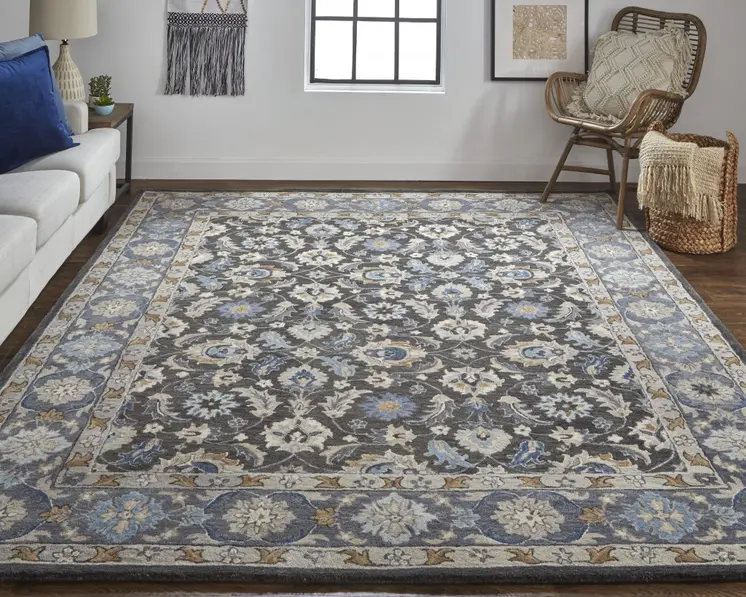 9' X 12' Taupe and Ivory Wool Floral Hand Tufted Area Rug
