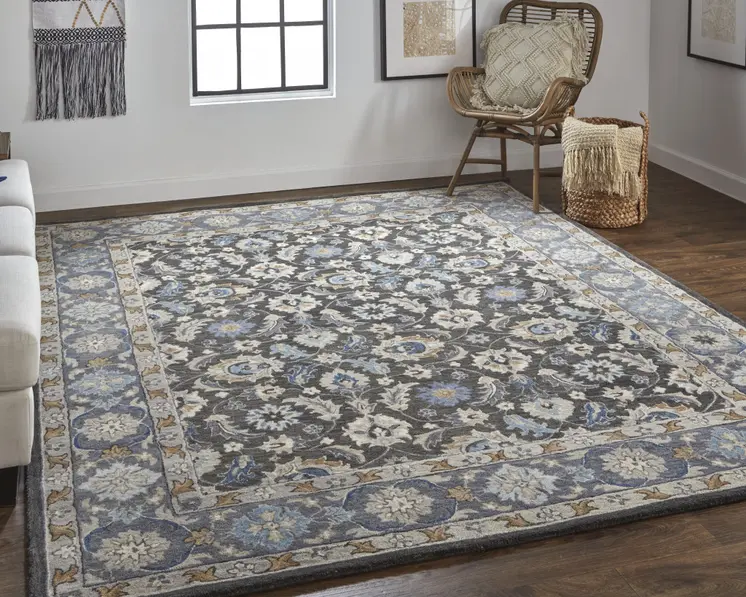 9' X 12' Taupe and Ivory Wool Floral Hand Tufted Area Rug