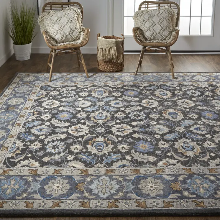 9' X 12' Taupe and Ivory Wool Floral Hand Tufted Area Rug