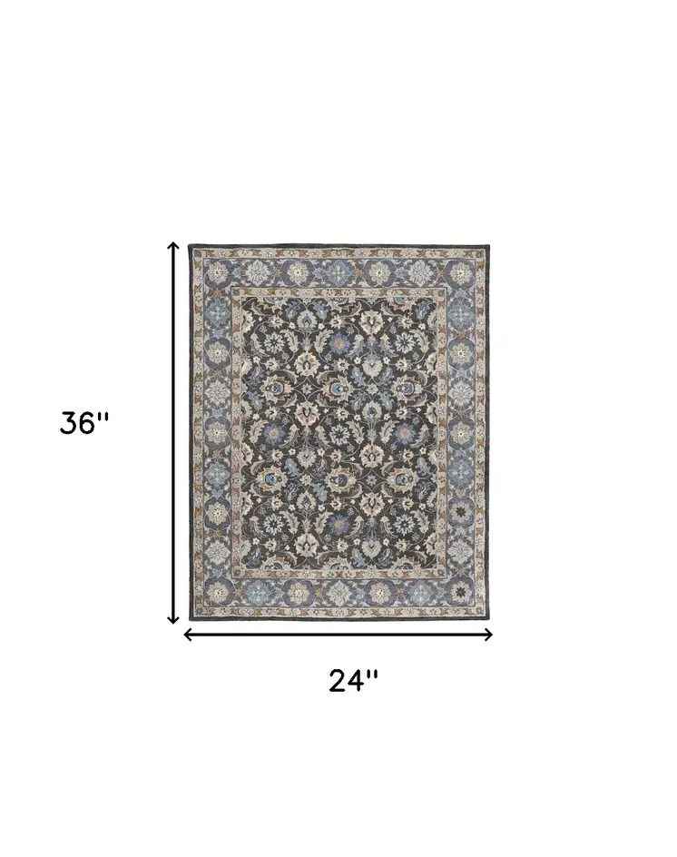 2' X 3' Taupe and Ivory Wool Floral Hand Tufted Area Rug