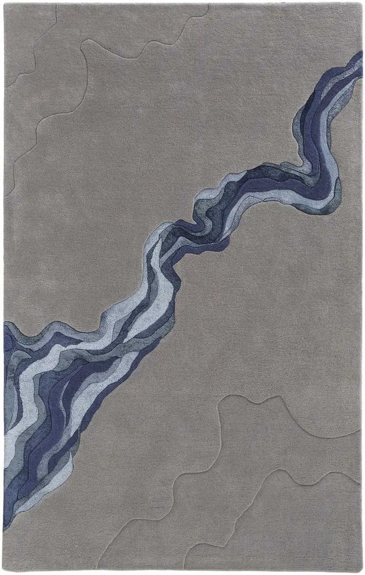 9' X 12' Gray and Blue Wool Abstract Hand Tufted Area Rug