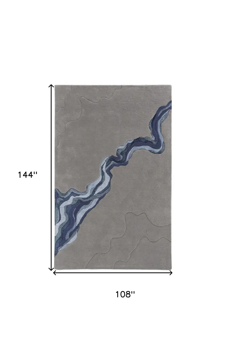 9' X 12' Gray and Blue Wool Abstract Hand Tufted Area Rug