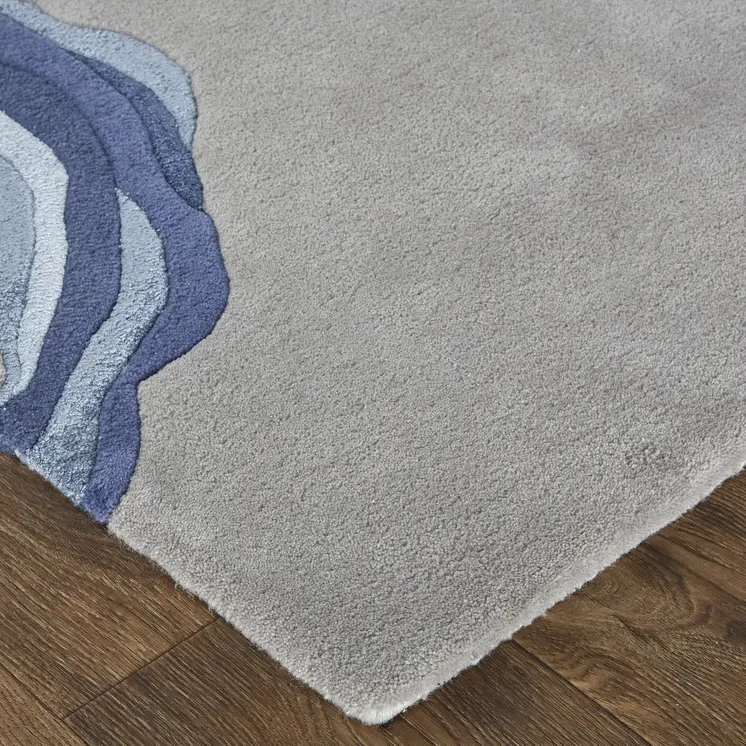 9' X 12' Gray and Blue Wool Abstract Hand Tufted Area Rug