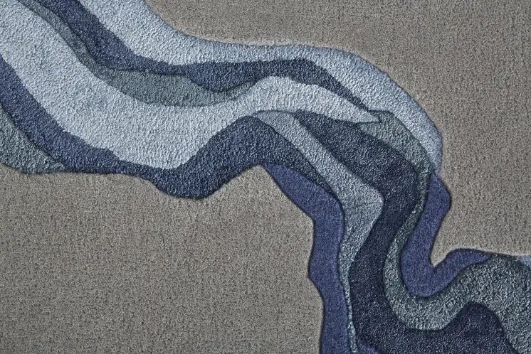 9' X 12' Gray and Blue Wool Abstract Hand Tufted Area Rug