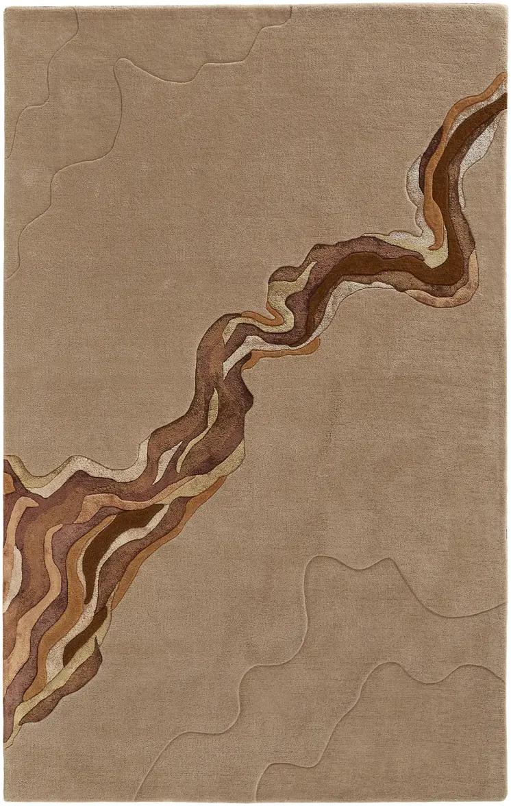 5' X 8' Beige and Brown Abstract Hand Tufted Area Rug